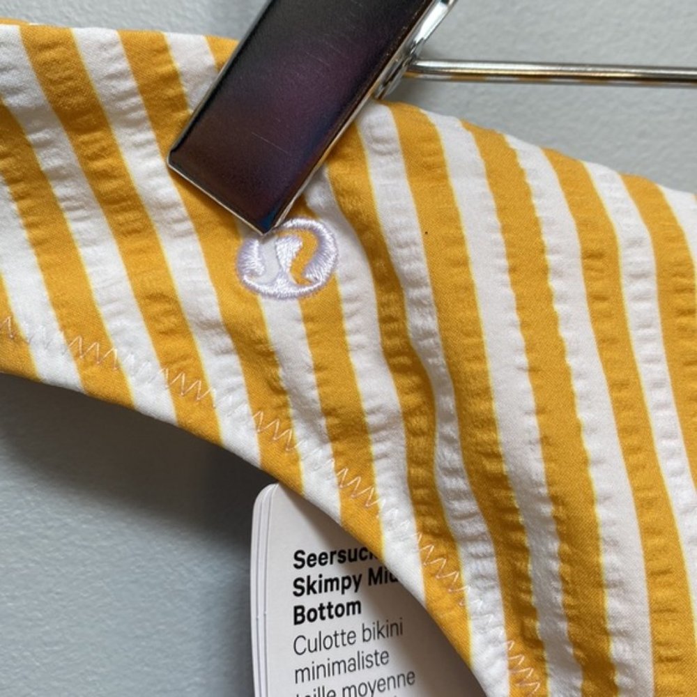 2021 Lululemon Yellow Striped Seersucker Skimpy Mid Rise Bikini Bottom Size XL - Picture 6 of 8